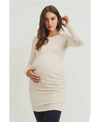 Hello Miz Maternity Long Sleeve Crew Neck Side Ruching Knit Top