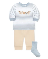 Little Me Baby Boys' Woof Striped T-Shirt, Joggers and Socks, 3-Piece Set