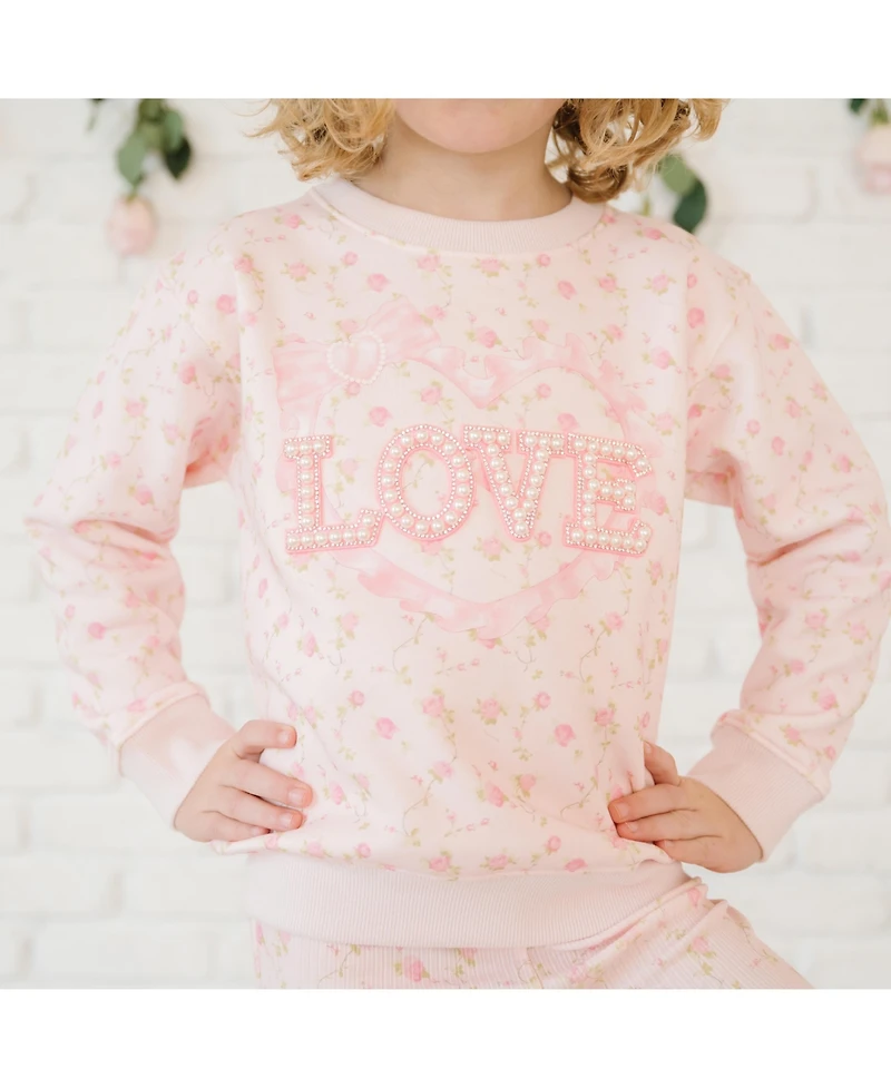 Sweet Wink Big Girls Pink Rose Love Patch Sweatshirt