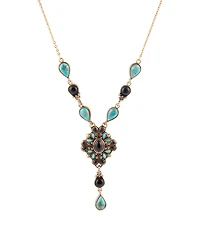 Barse Barcelona Black Onyx and Blue Turquoise Golden Y-Necklace