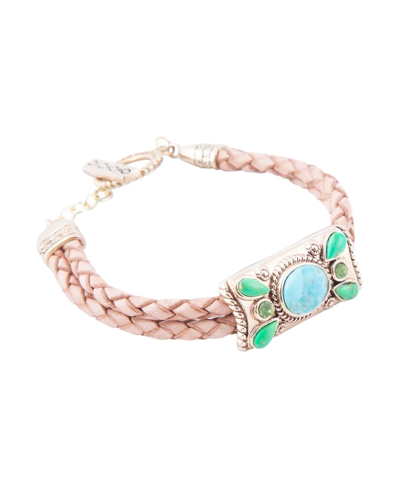 Barse Legacy Lime Green and Blue Turquoise Braided Leather Bracelet