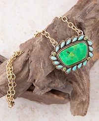 Barse Legacy Lime Green and Blue Turquoise Golden Pendant Necklace