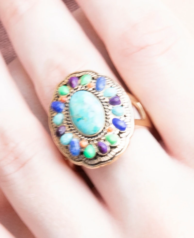 Barse Concho Colorful Golden Statement Ring