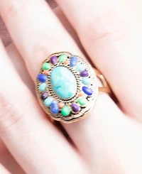 Barse Concho Colorful Golden Statement Ring