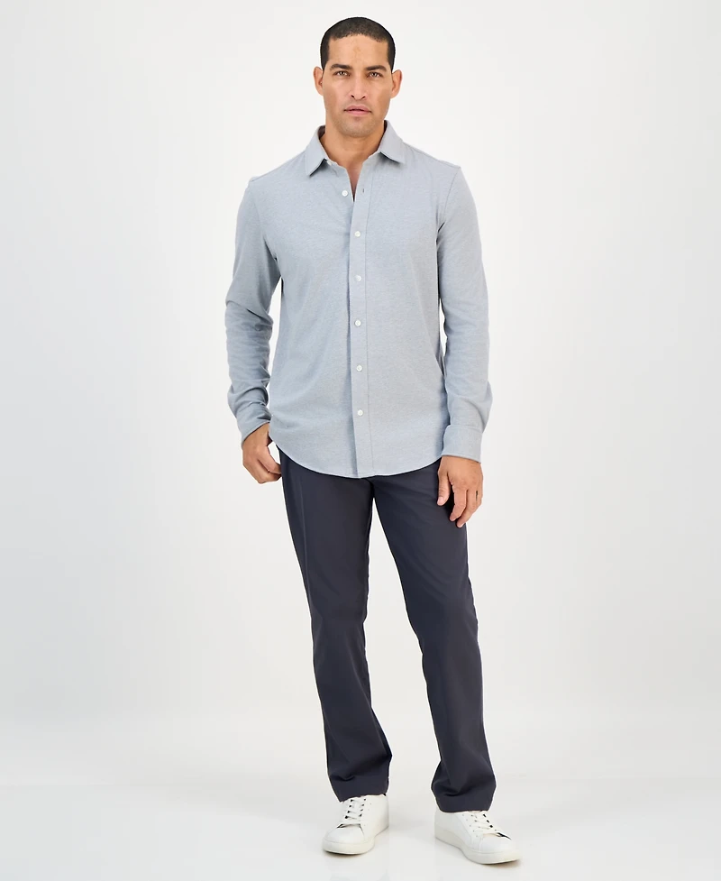 Alfani Men's Classic-Fit Heathered Jersey-Knit Button-Down Shirt, Created for Macy's