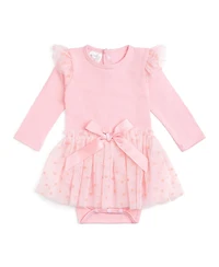Sweet Wink Baby Girls Flocked Heart Valentine's Day Tiered Long Sleeve Tutu Bodysuit