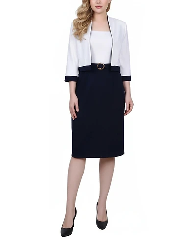 Ny Collection Petite 3/4 Sleeve 2 Piece Colorblocked Dress Set