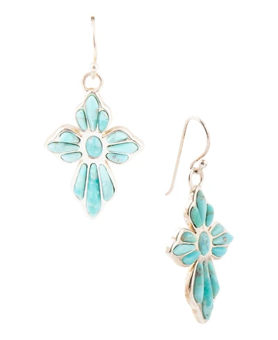 Barse Blue Turquoise Cross Sterling Silver Drop Earrings