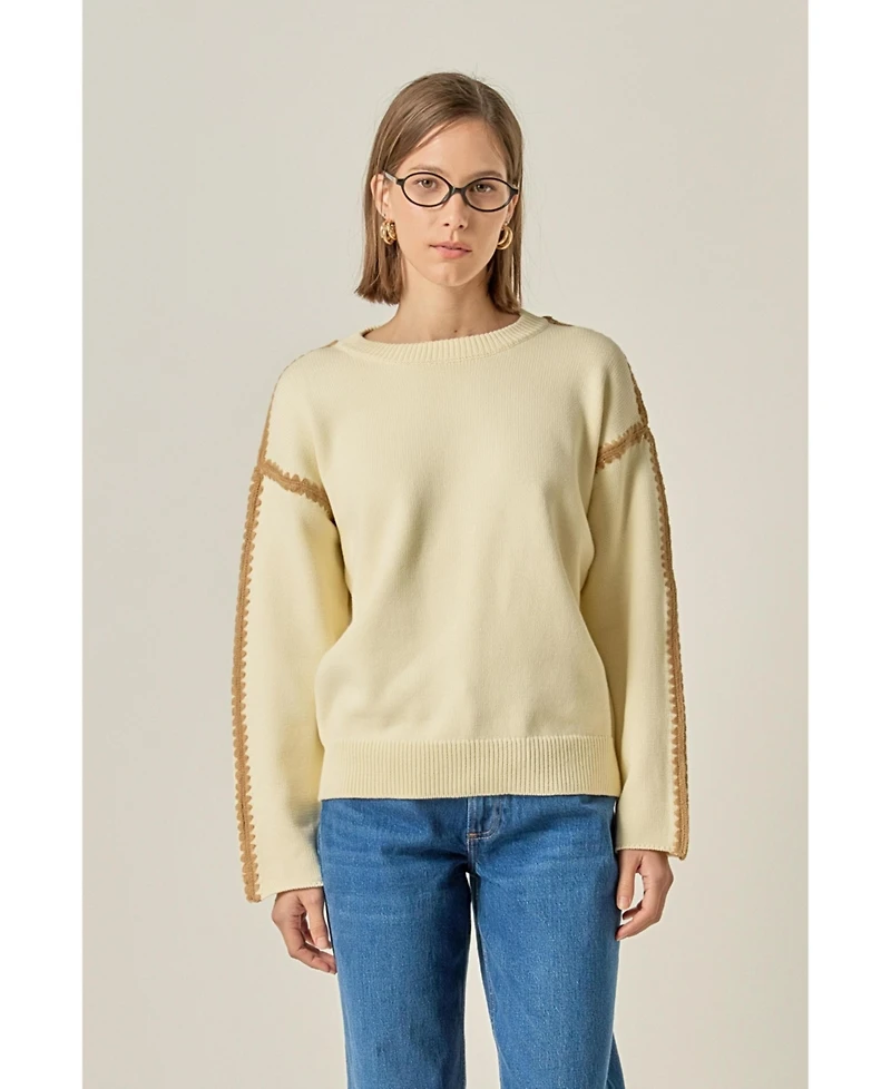English Factory Women's Stitch Detailed Crew Neck Knit