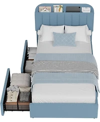 gaomon Boucle Storage Bed with Built-In Bookcase, 2 Drawers, Sturdy Frame