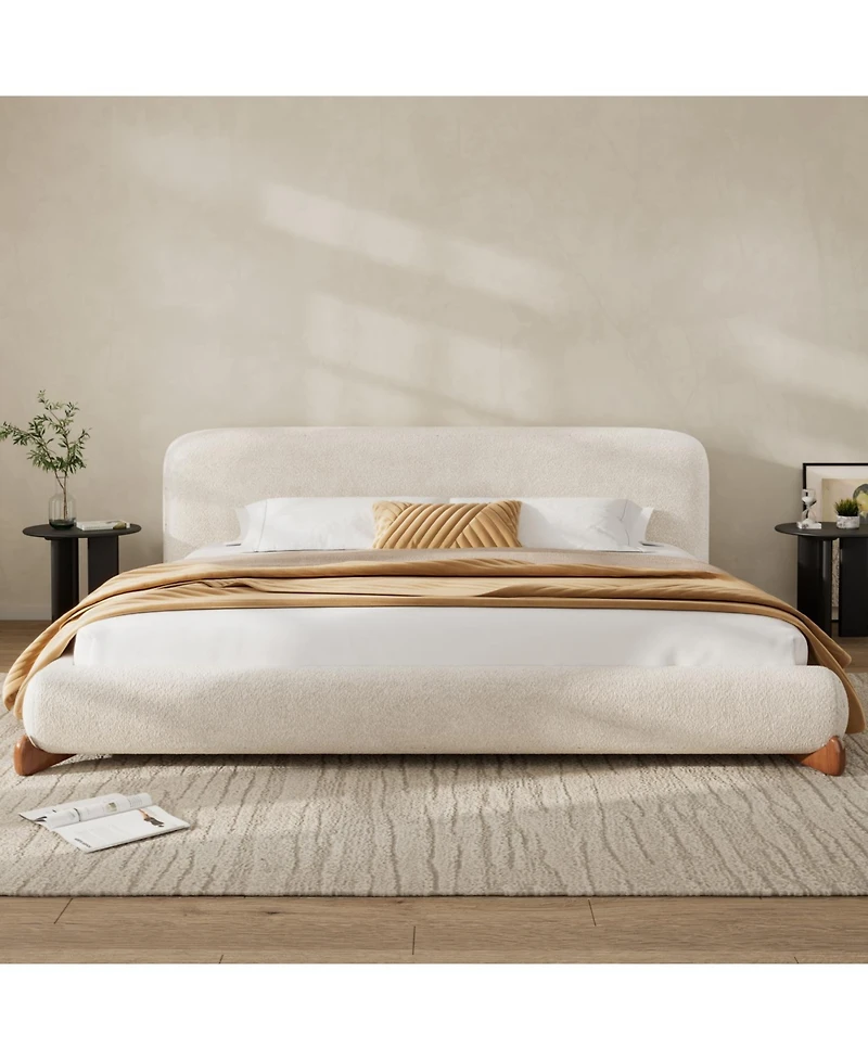 Streamdale Furniture King Size Boucle Upholstered Platform Bed with Solid Wood Legs