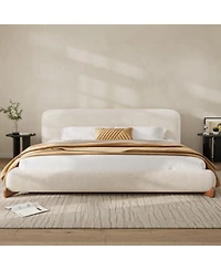 Streamdale Furniture King Size Boucle Upholstered Platform Bed with Solid Wood Legs