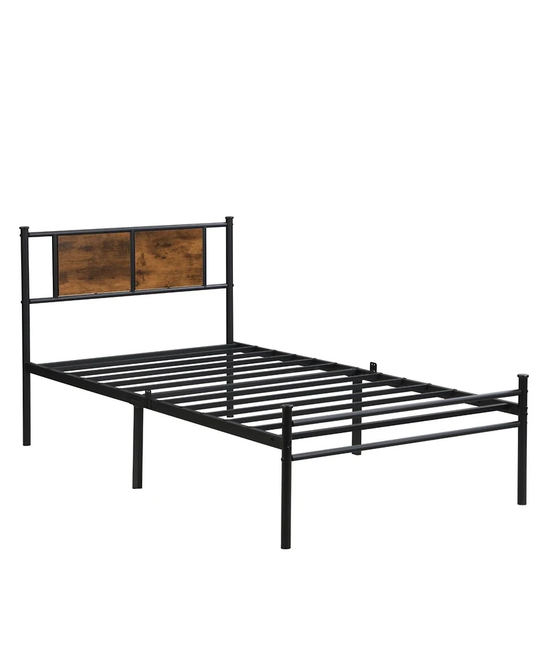Streamdale Furniture Twin Xl Size metal bedframe, Headboard with wood panel decoration