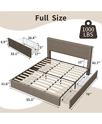 gaomon Full Corduroy Platform Bed with Tufted Wingback Headboard, 4 Storage Drawers, Wood Slats