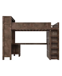 Streamdale Furniture Wooden Queen Loft Bed with Wardrobe, Desk, Storage Headboard