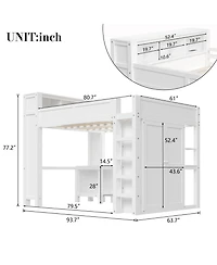 Streamdale Furniture Wooden Queen Loft Bed with Wardrobe, Desk, Storage Headboard