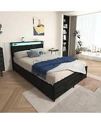 Streamdale Furniture Streamdale Full Size Bed Frame with 8 Storage Drawers & Led Headboard
