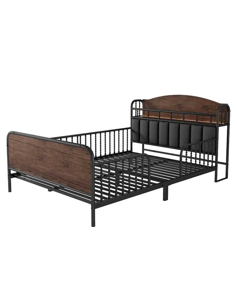 Streamdale Full Size Metal Platform Bed Frame with Storage Headboard, Black