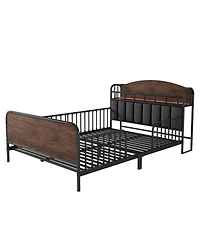 Streamdale Full Size Metal Platform Bed Frame with Storage Headboard, Black