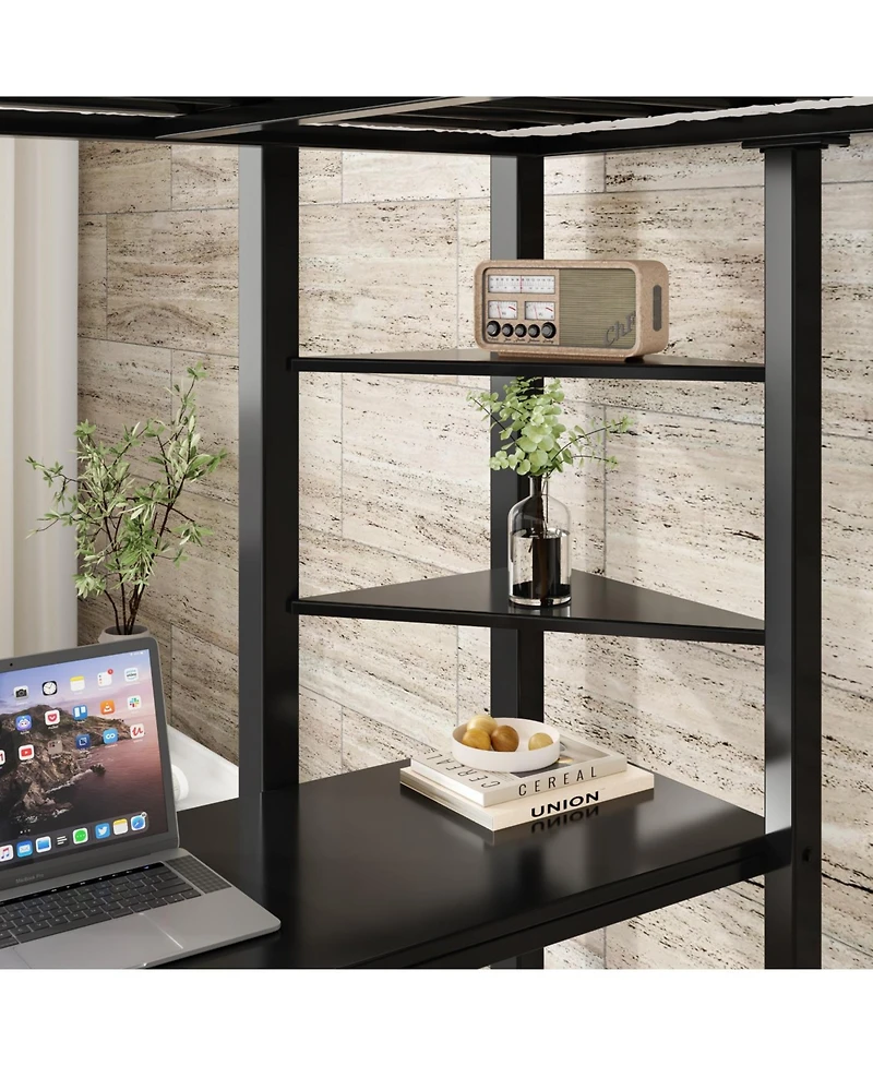 Streamdale Loft Bed with Desk, Full Size Metal Loft Bed Frame, Black