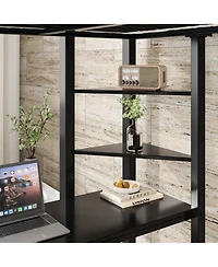 Streamdale Loft Bed with Desk, Full Size Metal Loft Bed Frame, Black