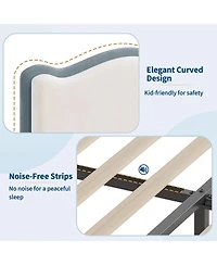 gaomon Upholstered Twin Bed Frame with Storage Drawer & Scallop Headboard, Princess Twin Size Platform Bed Frames