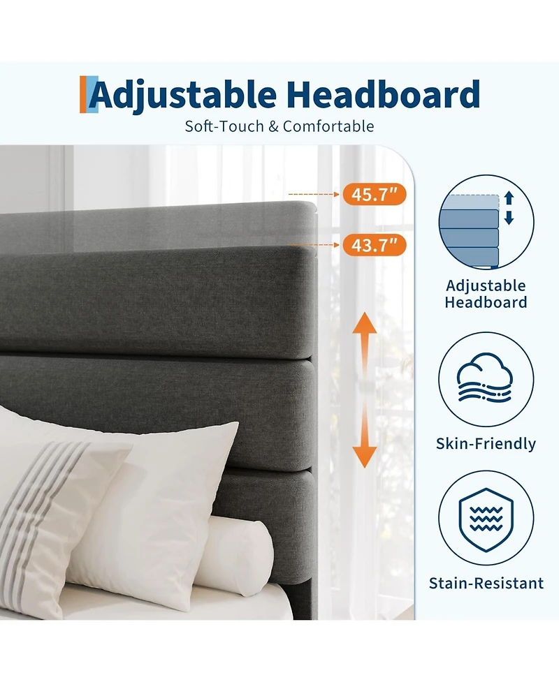 gaomon Platform Bed Frame with Adjustable Linen Upholstered Headboard, Wooden Slat Support, Heavy-Duty Mattress Foundation, No Box Spring Needed