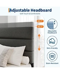 gaomon Platform Bed Frame with Adjustable Linen Upholstered Headboard, Wooden Slat Support, Heavy-Duty Mattress Foundation, No Box Spring Needed