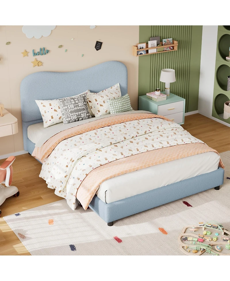 gaomon Twin Bed Frame for Kids with Velvet Upholstered Headboard