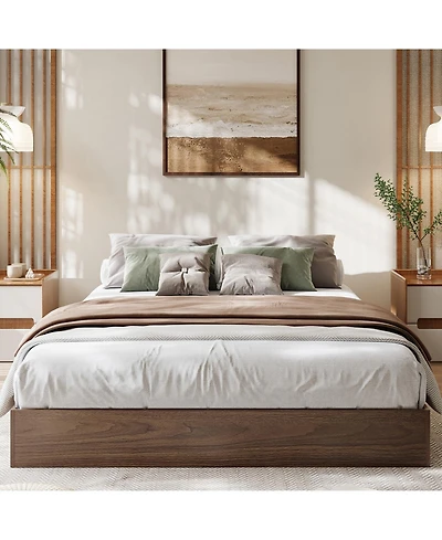 gaomon Queen Size Wood Platform Bed Frame,Wooden Bed Frame Without Headboard, Wood Slat Support