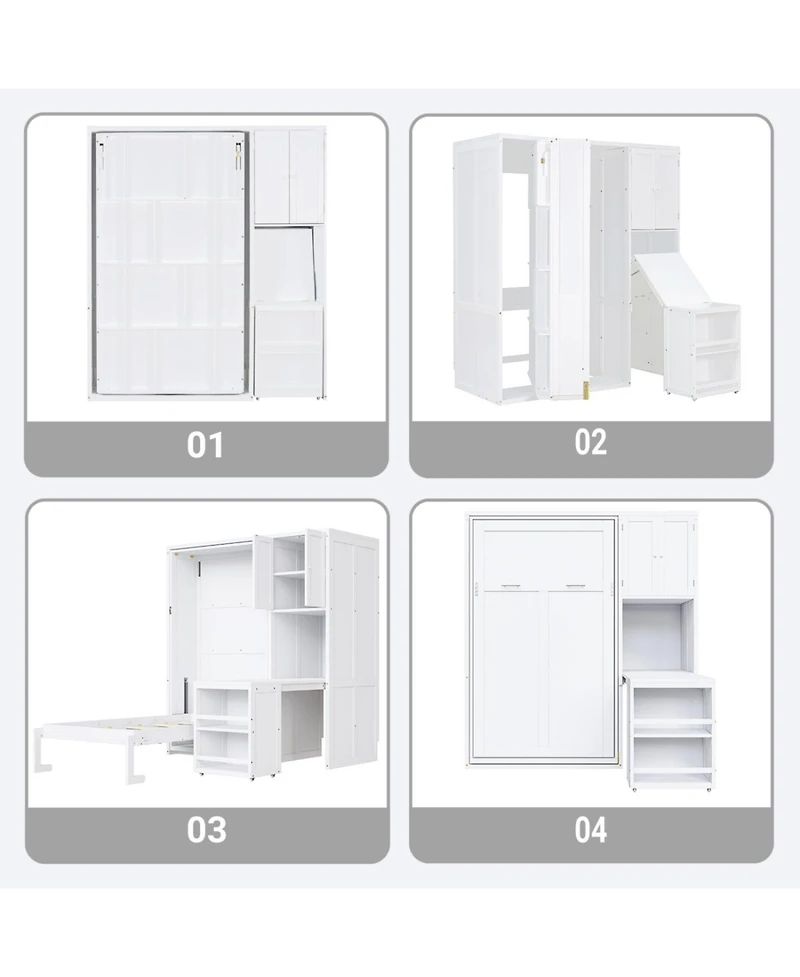 Streamdale Furniture Twin Rotating Wall Murphy Bed with Bookshelf & Desk, Teal