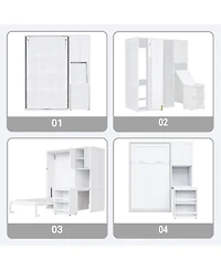 Streamdale Furniture Twin Rotating Wall Murphy Bed with Bookshelf & Desk, Teal