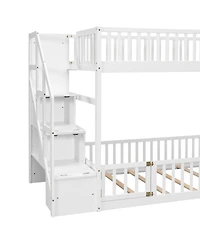 Streamdale Furniture Twin over Twin Floor Bunk Bed, Ladder with Storage