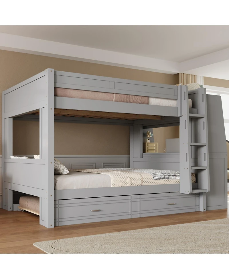 Streamdale Full size Multifunctional Bunk Bed with Desk and Bookshelves, Trundle, Gray