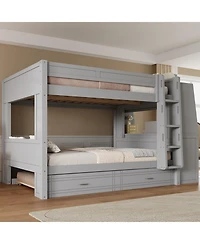 Streamdale Full size Multifunctional Bunk Bed with Desk and Bookshelves, Trundle, Gray
