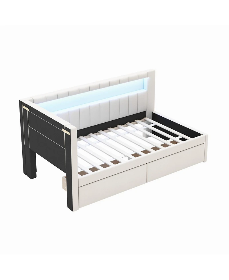 Streamdale Furniture Twin Platform Bed w/ Usb & Led 2 Drawers
