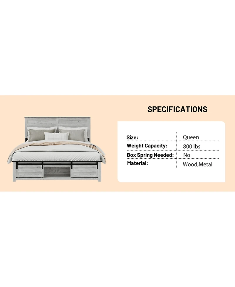 Streamdale Furniture Upholstered Full Bed Frame with Storage Headboard, Led & Pet Bed