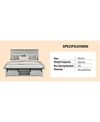 Streamdale Furniture Upholstered Full Bed Frame with Storage Headboard, Led & Pet Bed