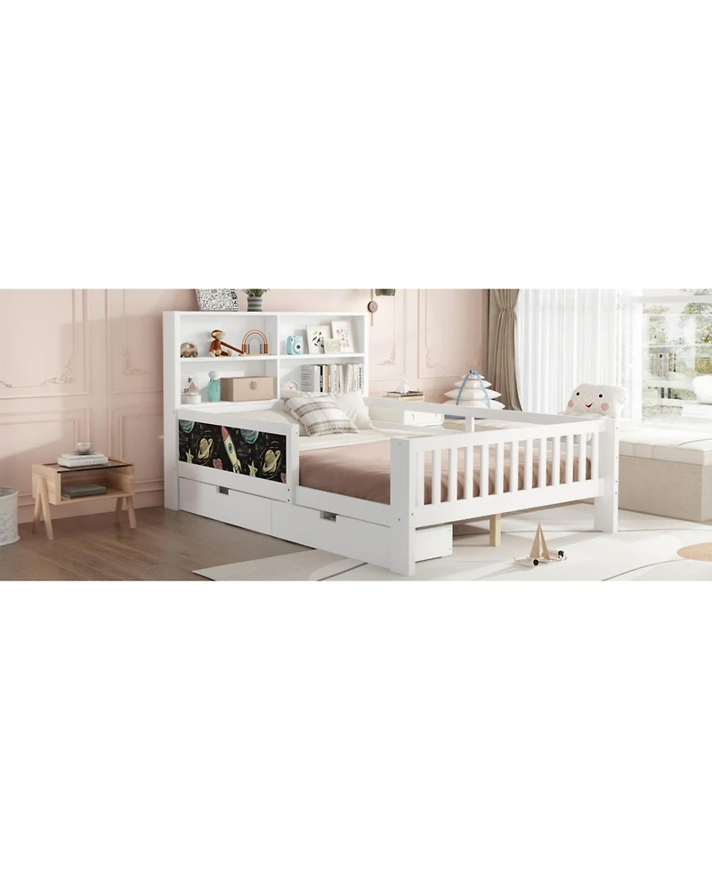 Streamdale Furniture Full Platform Bed with Chalkboard, Storage, Shelves