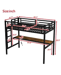 Streamdale Metal Twin Xl Loft Bed with Power Outlet & Led Light, Black