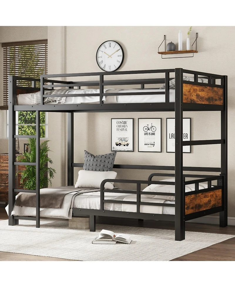 Streamdale Furniture Streamdale Twin Xl over Twin Xl Metal Bunk Bed/Loft Bed with Fence