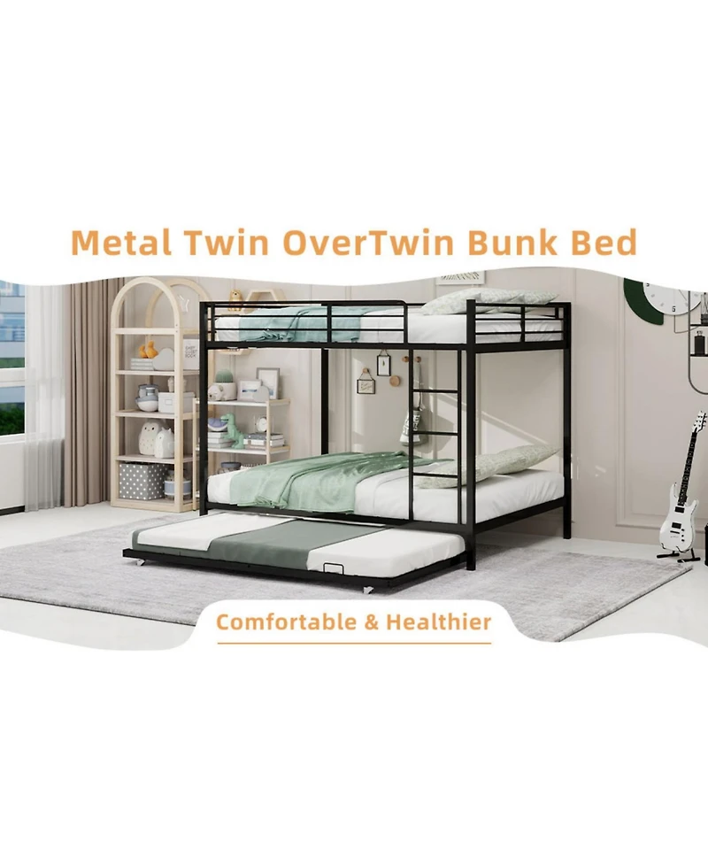 Streamdale Furniture Durable Square Tube Iron Bunk Bed with Safety Rails