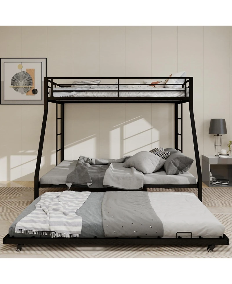 Streamdale High-Stability Square Tube Bunk Bed with Ladder & Trundle - Black