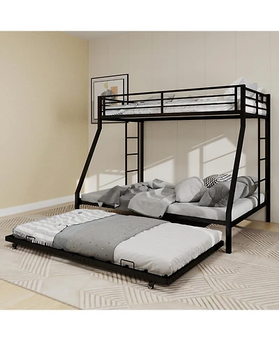 Streamdale High-Stability Square Tube Bunk Bed with Ladder & Trundle - Black