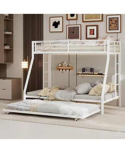 Streamdale Furniture High-Stability Square Tube Bunk Bed with Ladder & Trundle - White