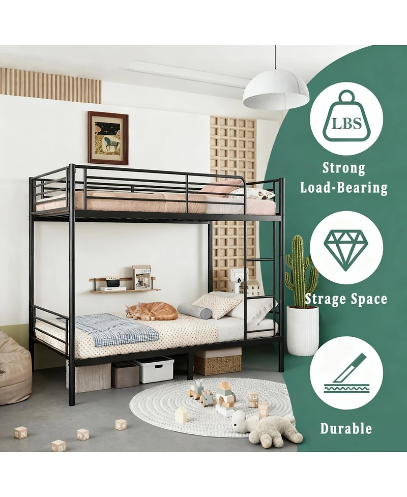 Streamdale Furniture Streamdale Metal Bunk Bed with Ladder, Guardrail, Splitable, Storage, Noise-Free, Twin Black