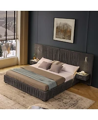Streamdale Furniture King Size Upholstered Bed Frame with Chenille, Pleated Design, No Box Spring - Dark Grey