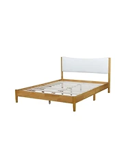 Streamdale Queen Size Solid Rubber Wood Bed with Boucle Headboard, Beech White
