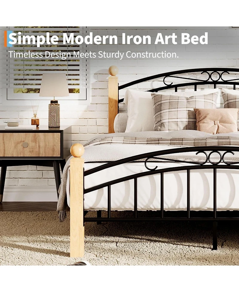 gaomon Metal Platform Bed Frame with Victorian Iron-Art Headboard & Footboard, Steel Slat Mattress Support, Storage-Friendly, No Box Spring Needed