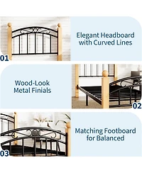 gaomon Metal Platform Bed Frame with Victorian Iron-Art Headboard & Footboard, Steel Slat Mattress Support, Storage-Friendly, No Box Spring Needed